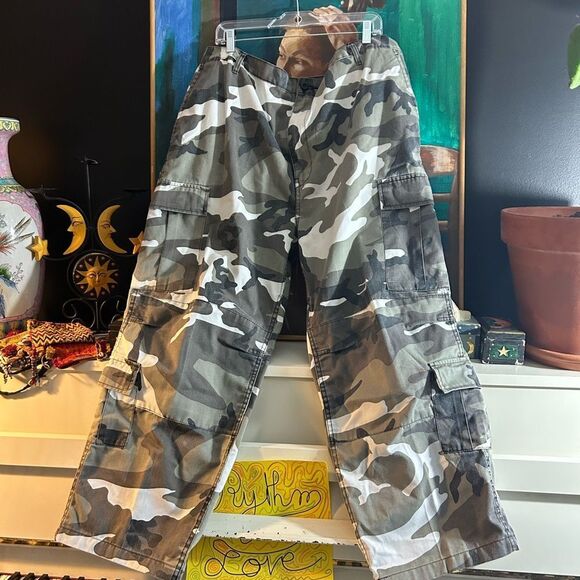 Vintage 90s Y2K Men's Gray Camouflage Cargo Pants 47"-51" - Picture 13 of 16